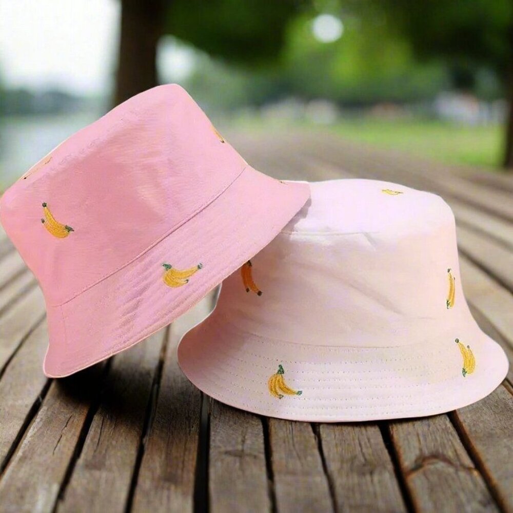 Everlynn Banana Embroidered Reversible Bucket Hat White Pink Gift Packaged - Picture 8 of 8